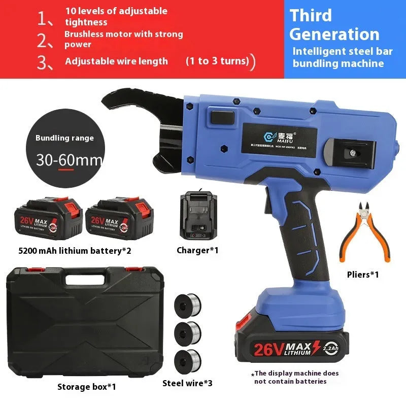 Fully automatic electric steel bar tying machine with battery and adjustable wire length