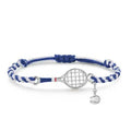 Retro blue and white rope woven tennis racket wristband bracelet with copper base and geometric dream catcher design