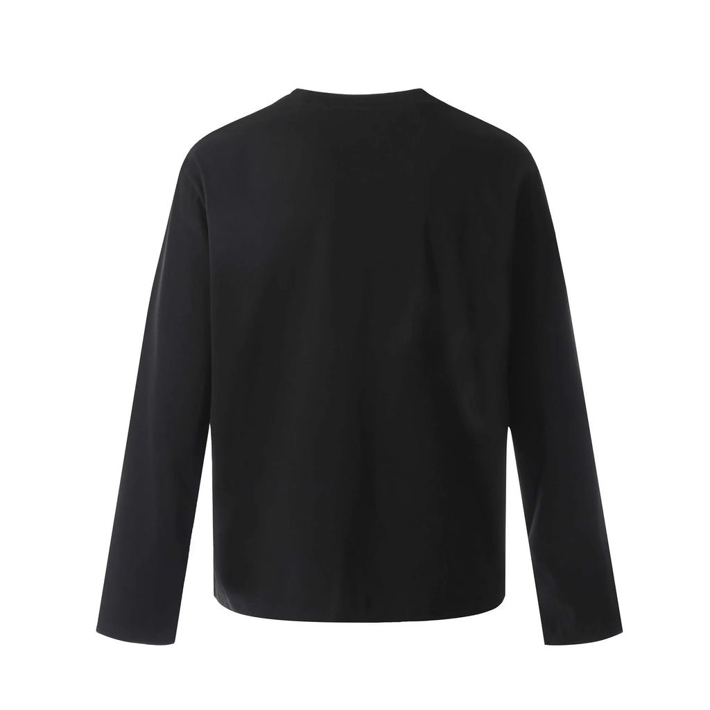 American retro loose design long sleeve cotton pullover in black and flower grey colours