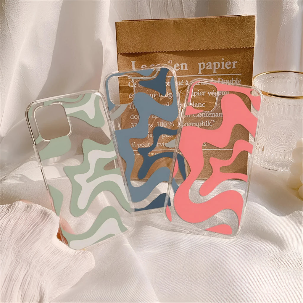 Striped wave transparent TPU soft shell phone case for iPhone 13 14 15 series with fall protection