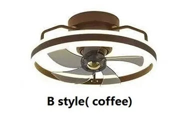 Modern simple style white ceiling fan lamp with integrated light fitting and PC blades.