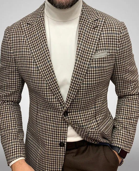 Men's slim fit two-button suit jacket with top-stitched pockets in black colour option