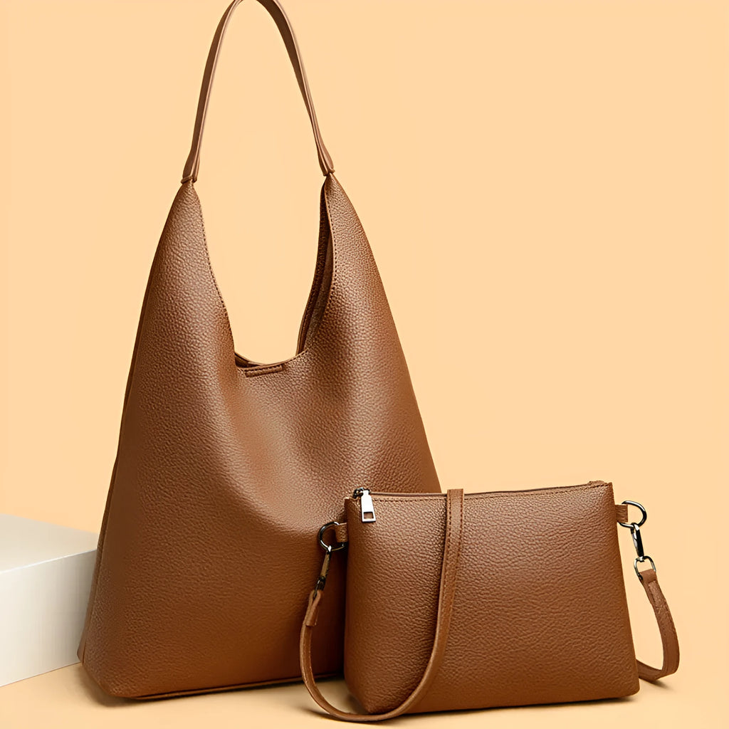 Retro large capacity soft PU leather shoulder bag in caramel colour, horizontal square shape