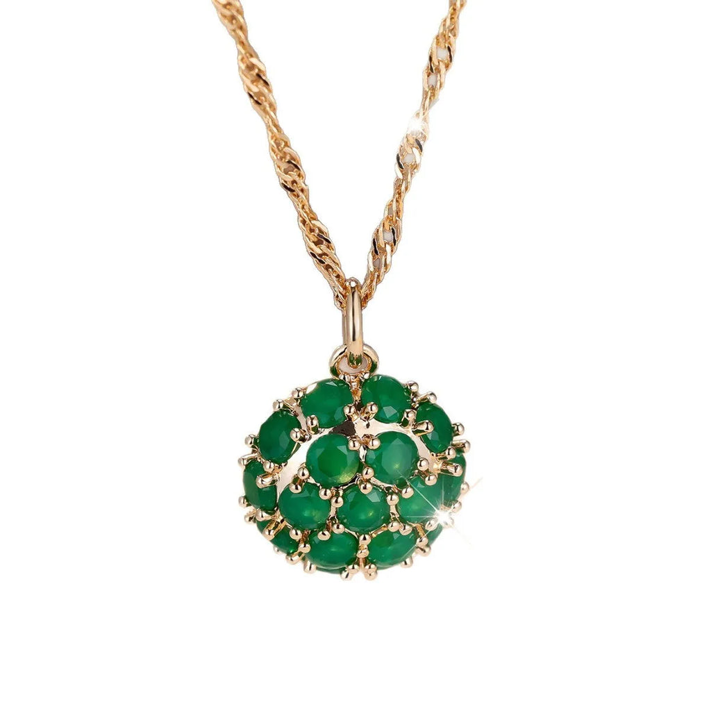Women's round emerald diamond necklace with champagne gold electroplated finish on adjustable 51-60cm chain