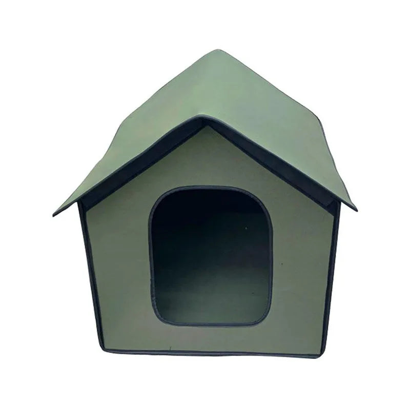 Outdoor waterproof dog kennel in army green chemical fibre, size L, with optional door curtain