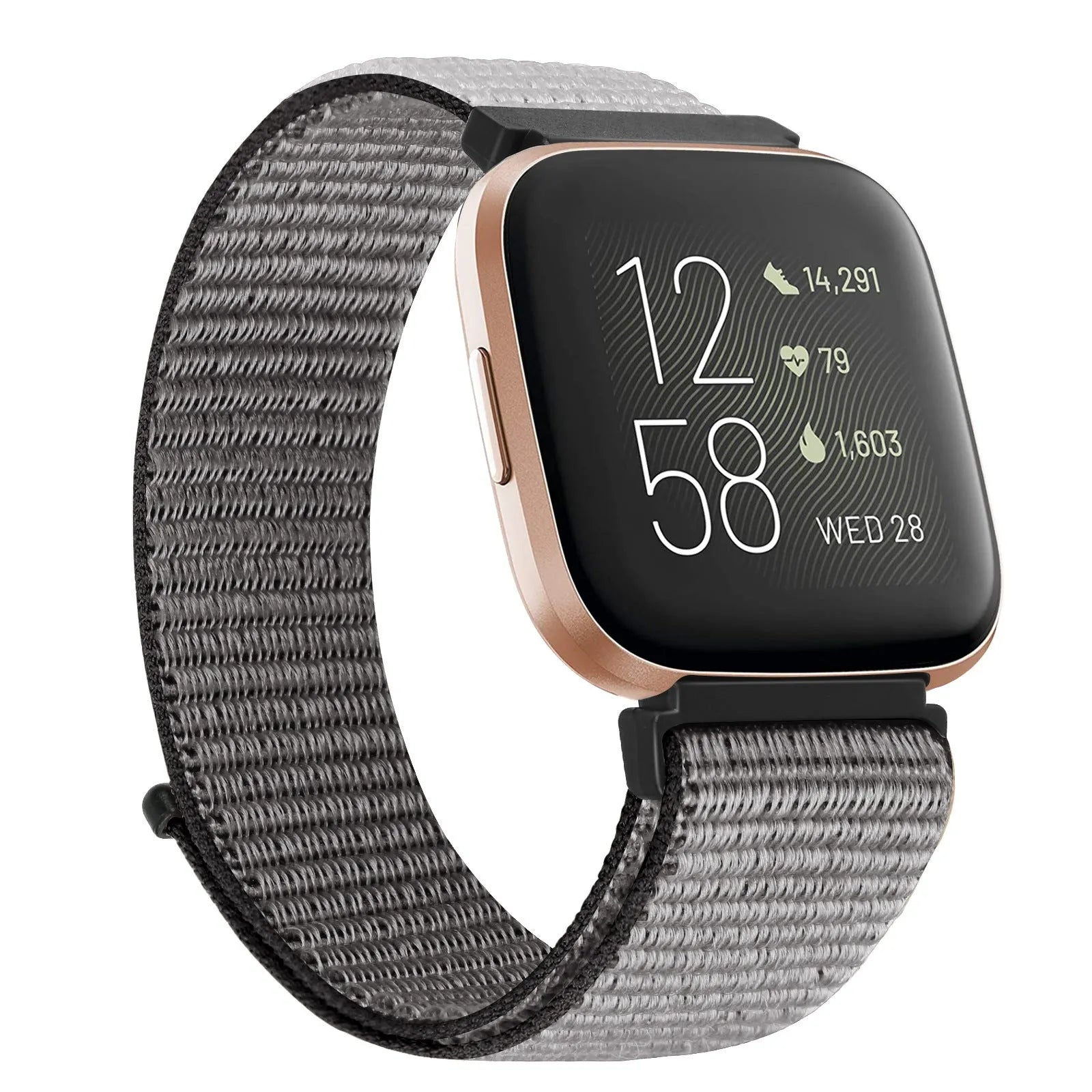 Nylon loop watch band for Fitbit Versa 2 and Sense 2 with velcro closure in army green colour
