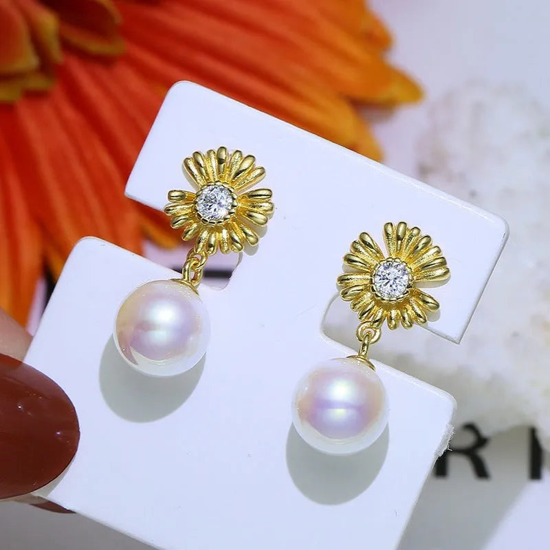 Baroque floral design sterling silver earring holder ring with matching drop earrings