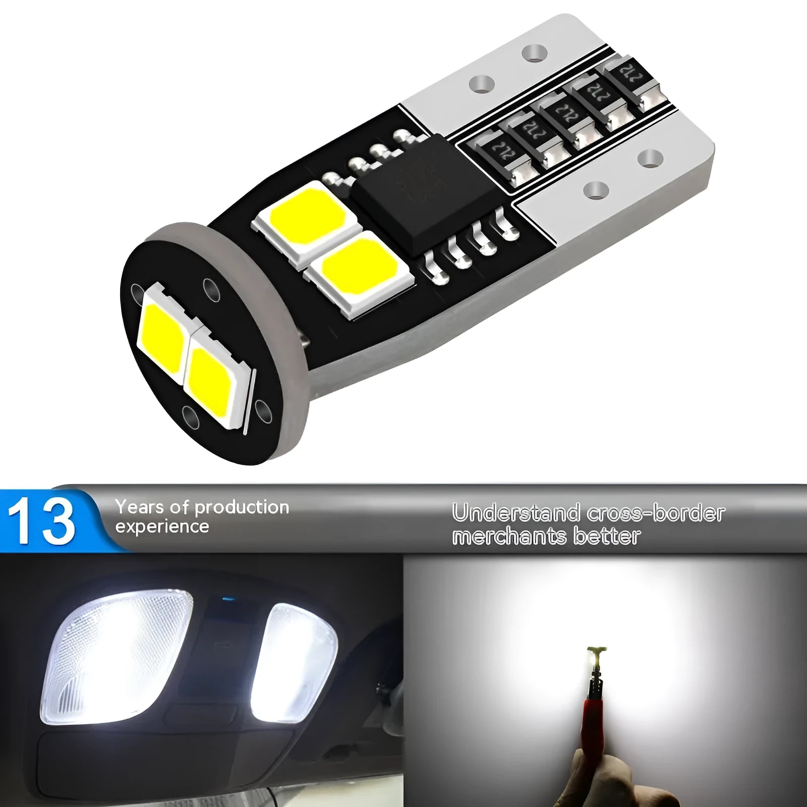 Small 10mm diameter car interior reading light with fibreboard construction