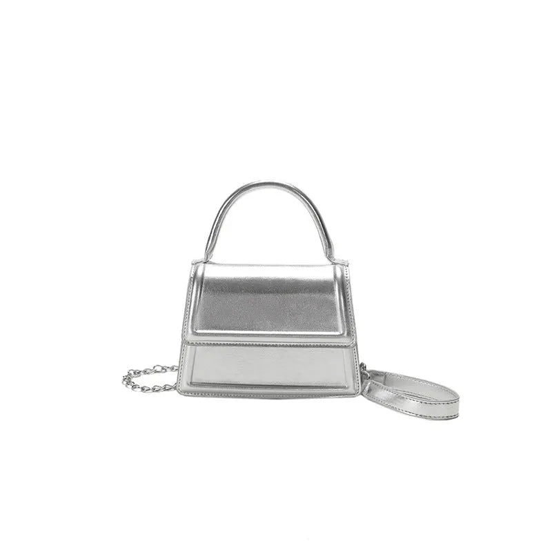 Retro PU crossbody shoulder bag in horizontal square shape showing sewing line details