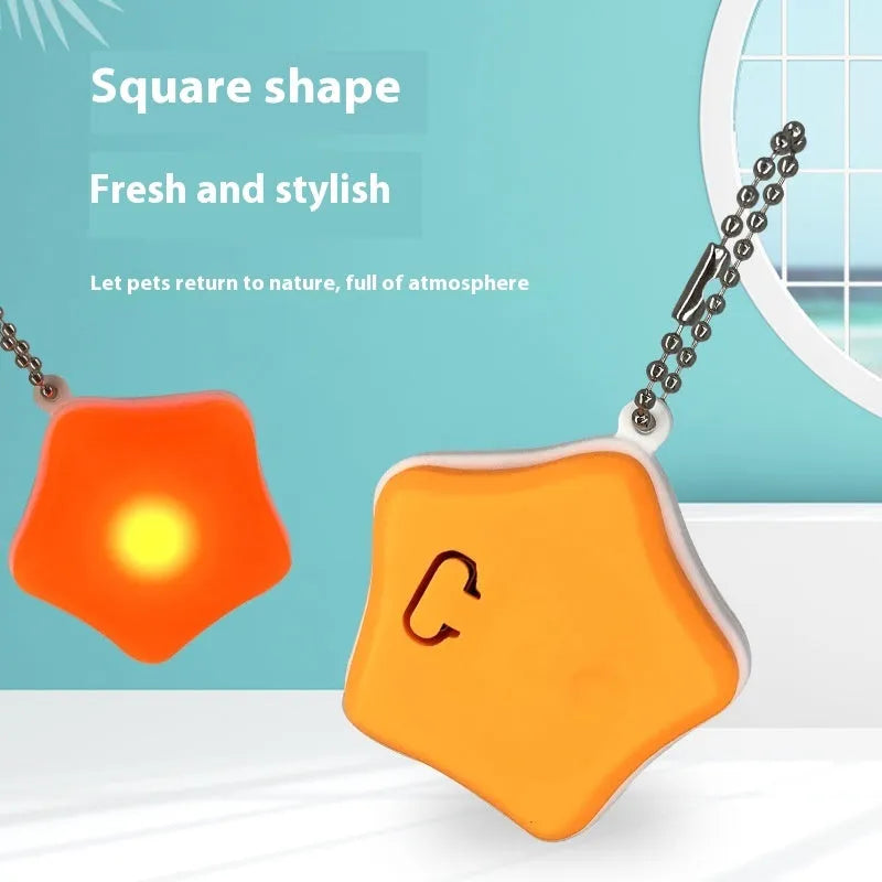 Blue rechargeable silicone pendant light for dog collars, showing three light modes.