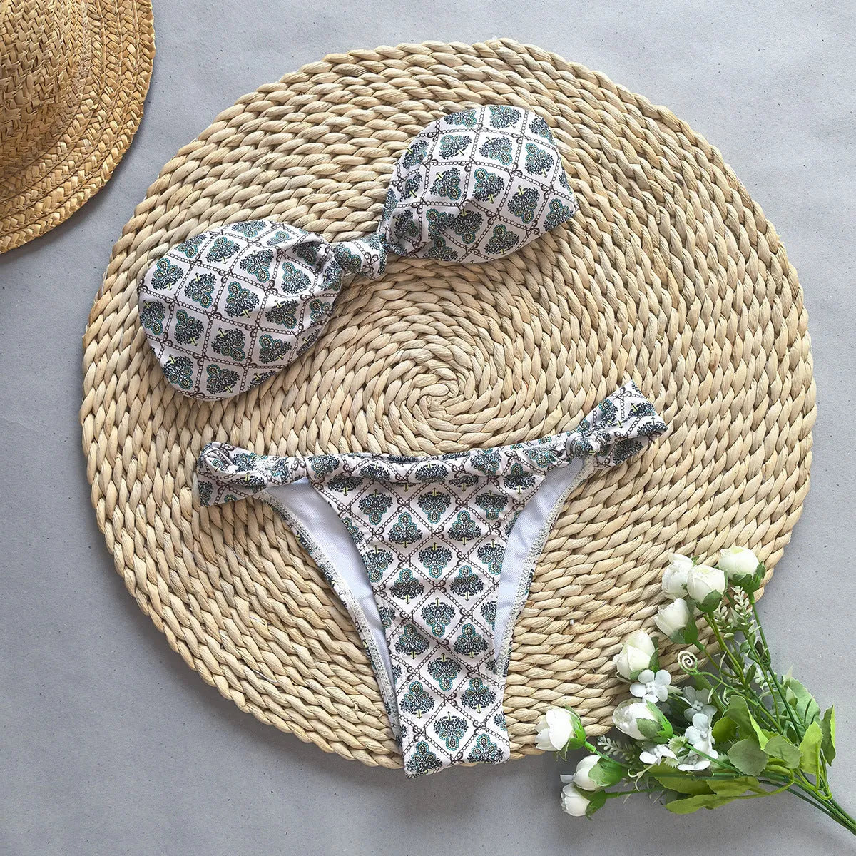 Women's black and white push up bikini set nylon swimsuit front view