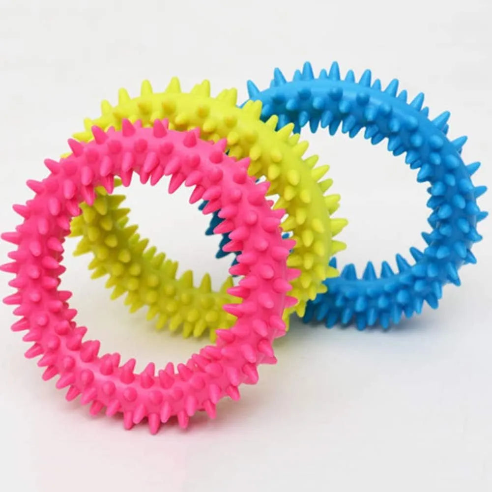 Blue TPR spiky ring dog chew toy for dental cleaning and bite training