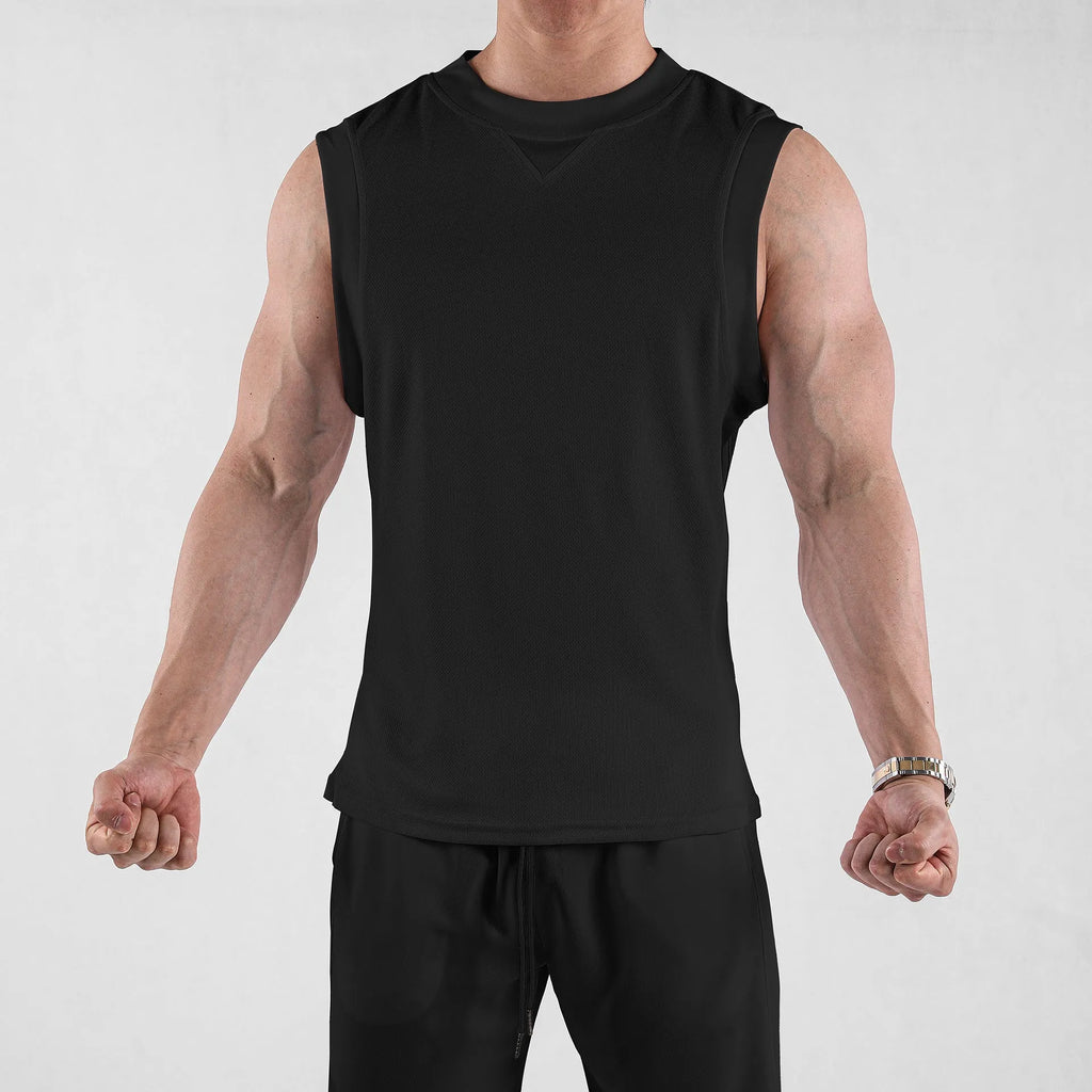 Men's loose fit fitness vest in white or black for summer sports activities