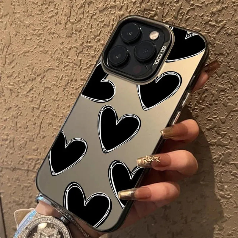 PC laser heart mobile phone shell for Apple iPhone, gray variant, all-inclusive protective case with cartoon elements