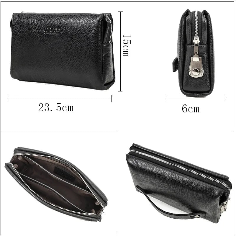 Black Angel genuine first layer cattlehide leather men's wallet in solid colour with waterproof and anti-theft features