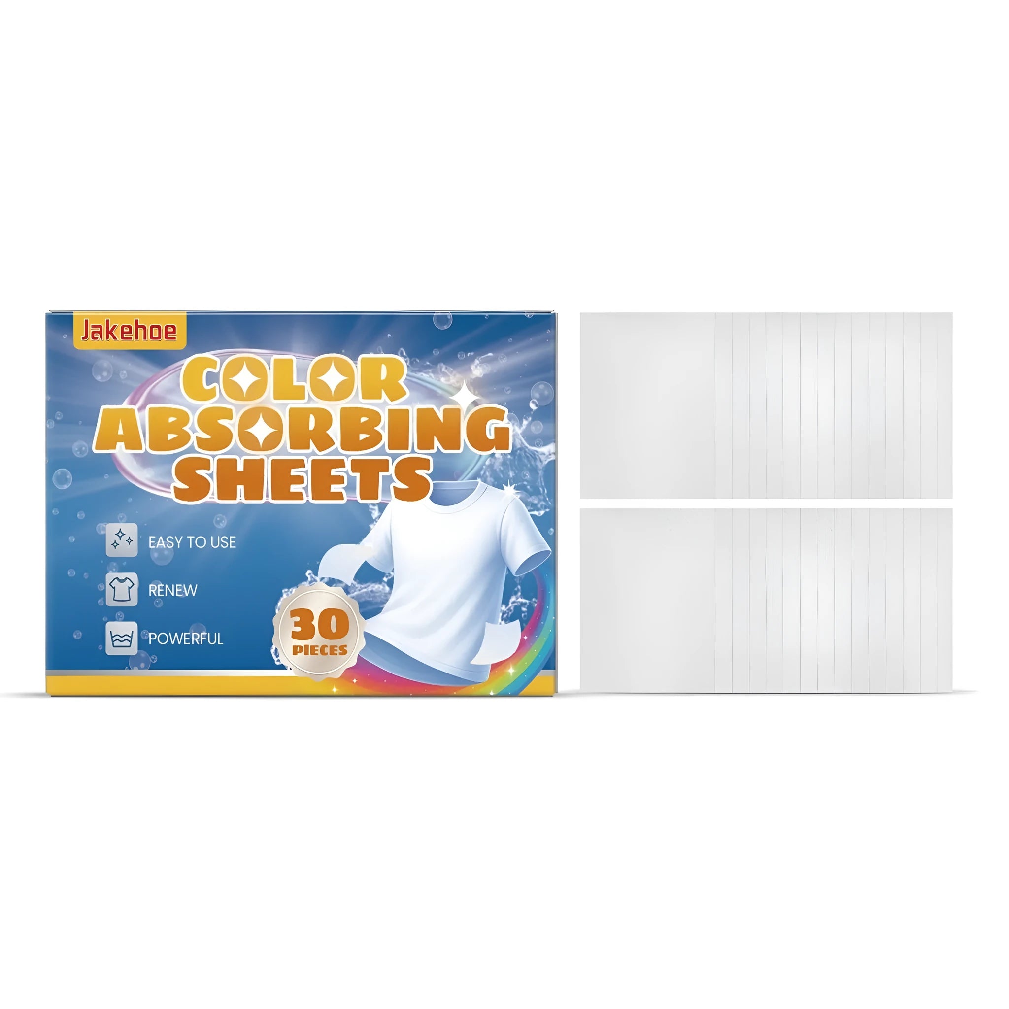 Pack of 30 colour absorbing laundry sheets for preventing colour run in mixed washes.