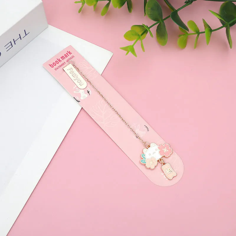 Metal cartoon pendant bookmark with book holder in sakura cat design