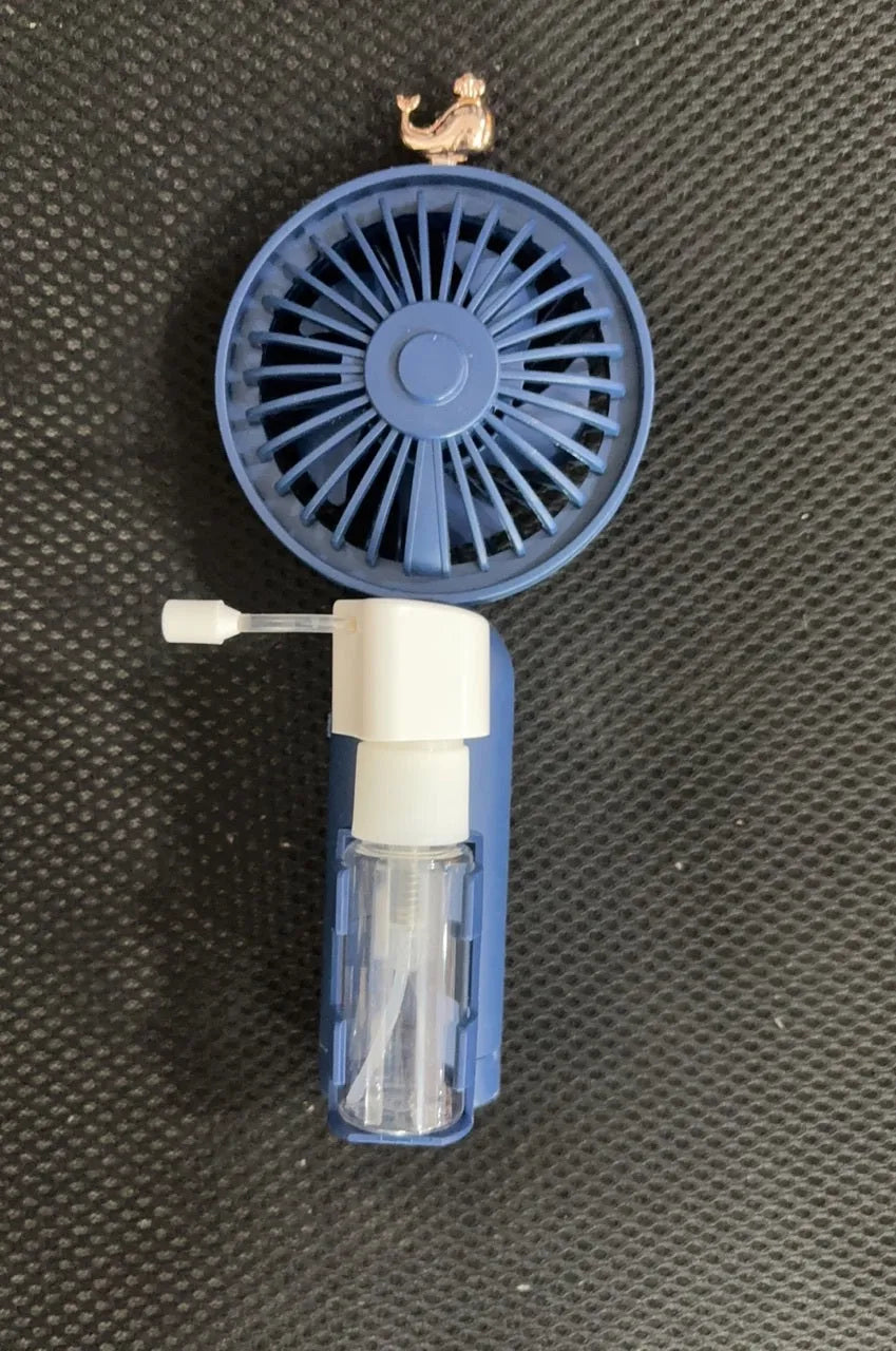 Plastic USB personal desk fan in five colour options showing compact 20cm by 6cm dimensions