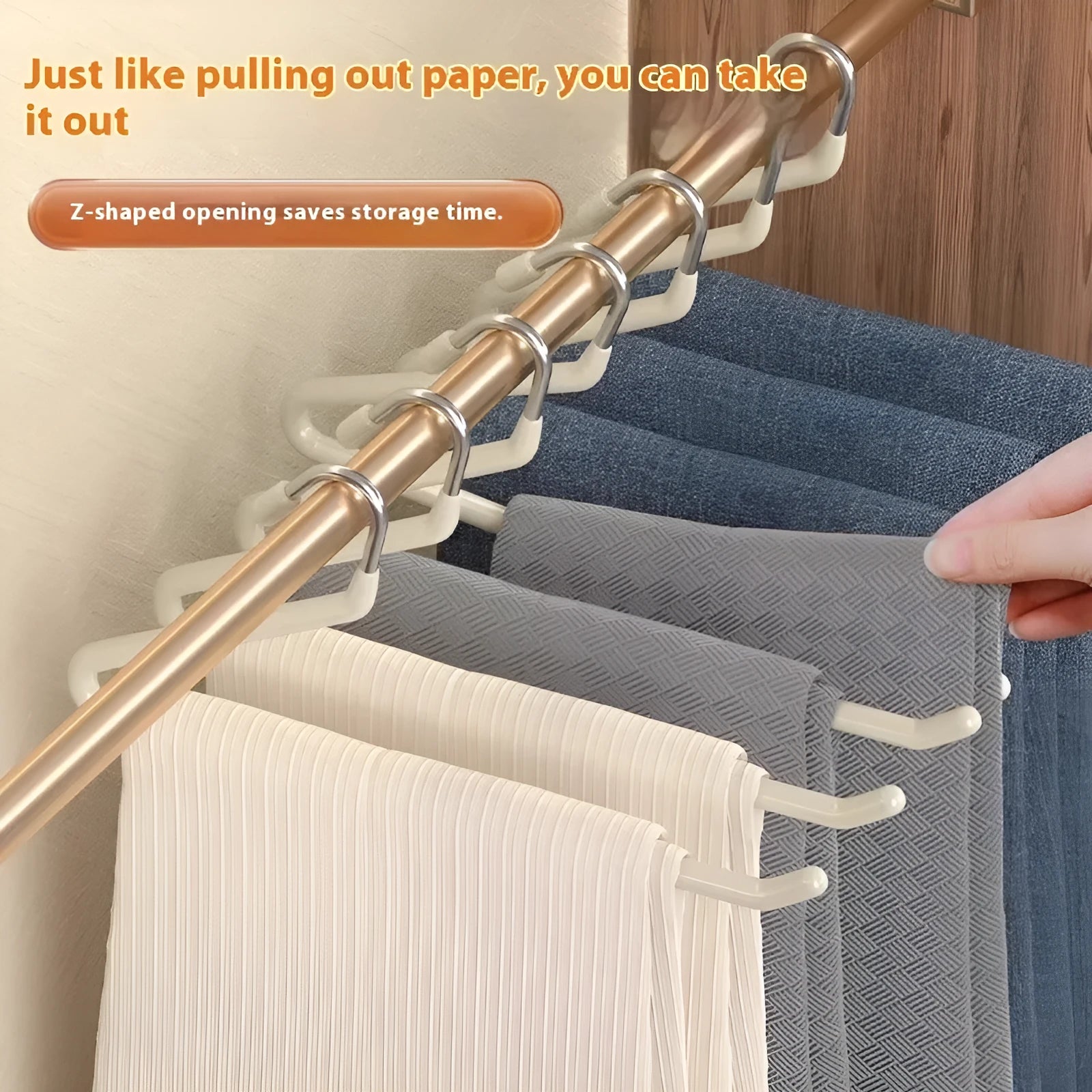 Multifunctional non-slip Z-shaped trousers hanger with stainless steel dipped coating in cream white