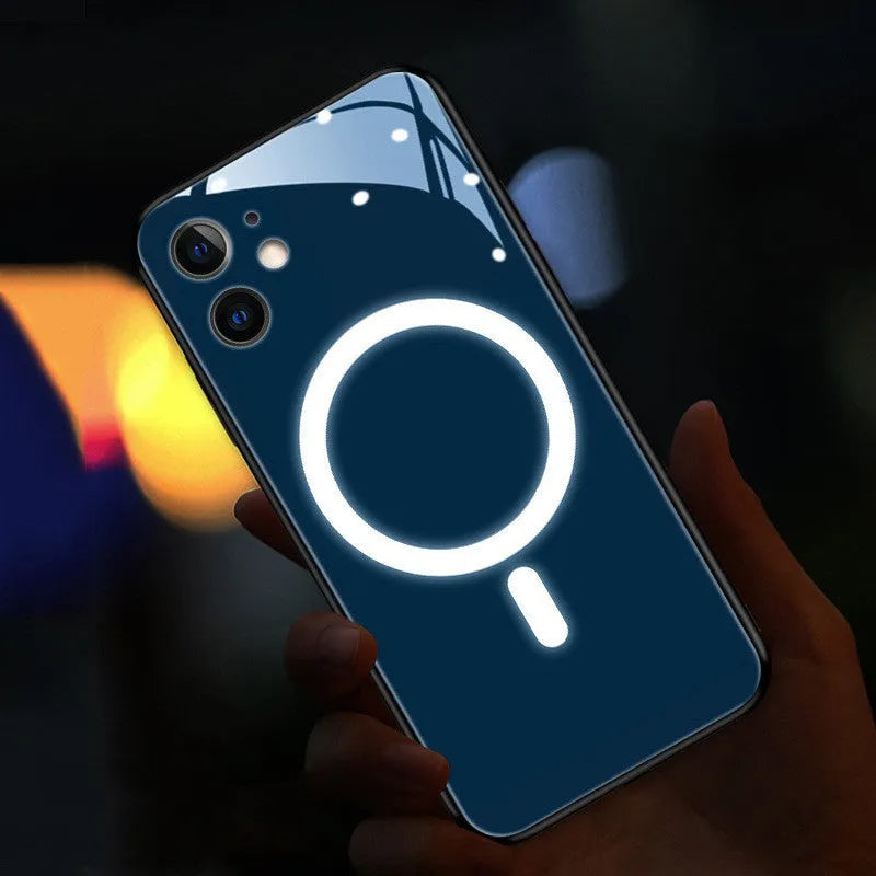 Tempered glass phone case with incoming call light for iPhone, ins style colour painting, rear cover design