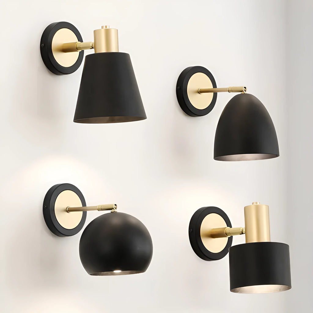 Nordic-style iron wall lamp mounted beside a bed with adjustable LED lighting