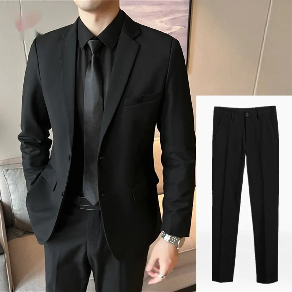 Men's slim fit corduroy suit set with shirt and tie in Korean style, spring collection