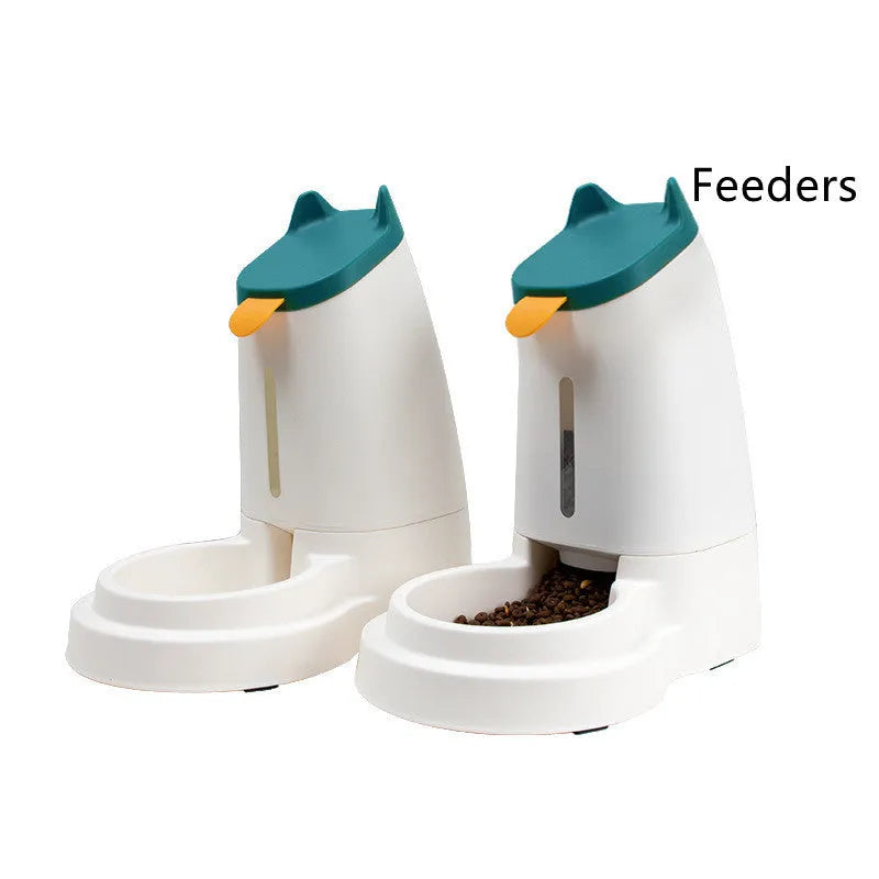 Large capacity plastic automatic pet feeder with water dispenser in grey black for cats and dogs home use