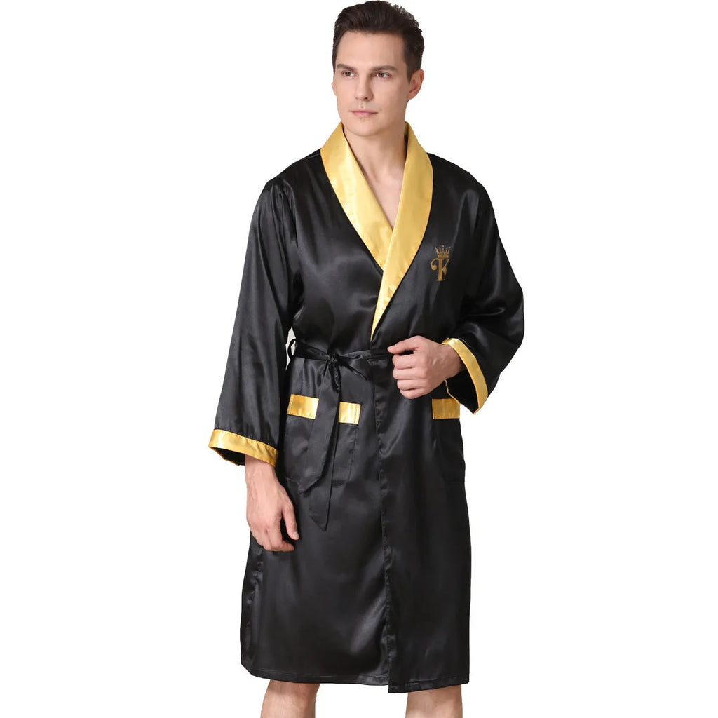 Men's lightweight summer silk bathrobe in rayon blend fabric showing colour pattern options