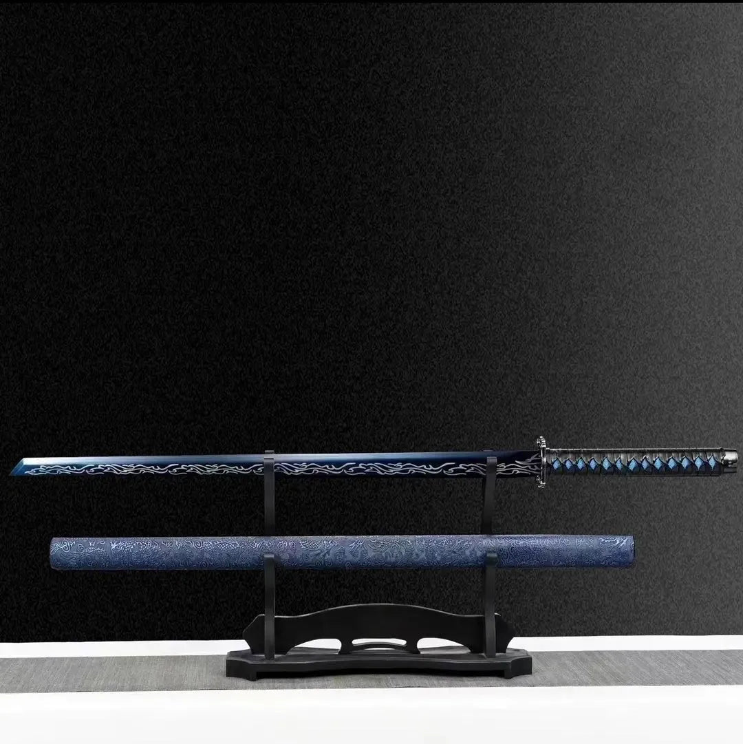 Blue Dragon Tang Horizontal Saber 100cm unsharpened high manganese steel collectible cold weapon from Longquan with plastic steel scabbard