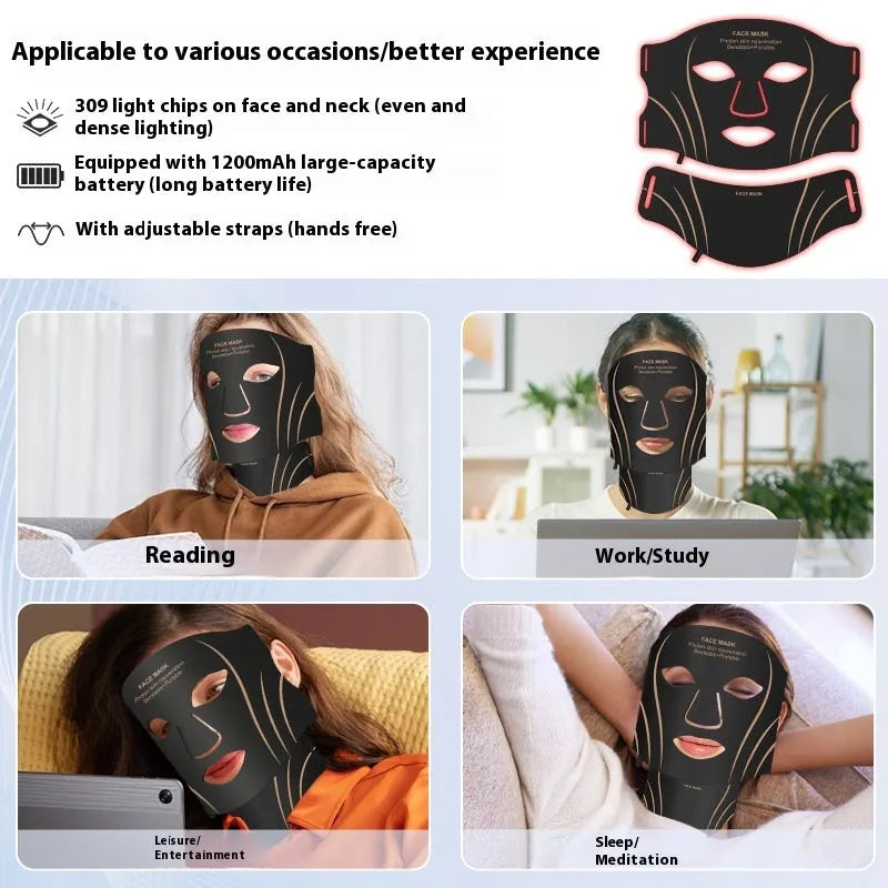 Black gold facial mask IPL device with silicone construction and LED lights