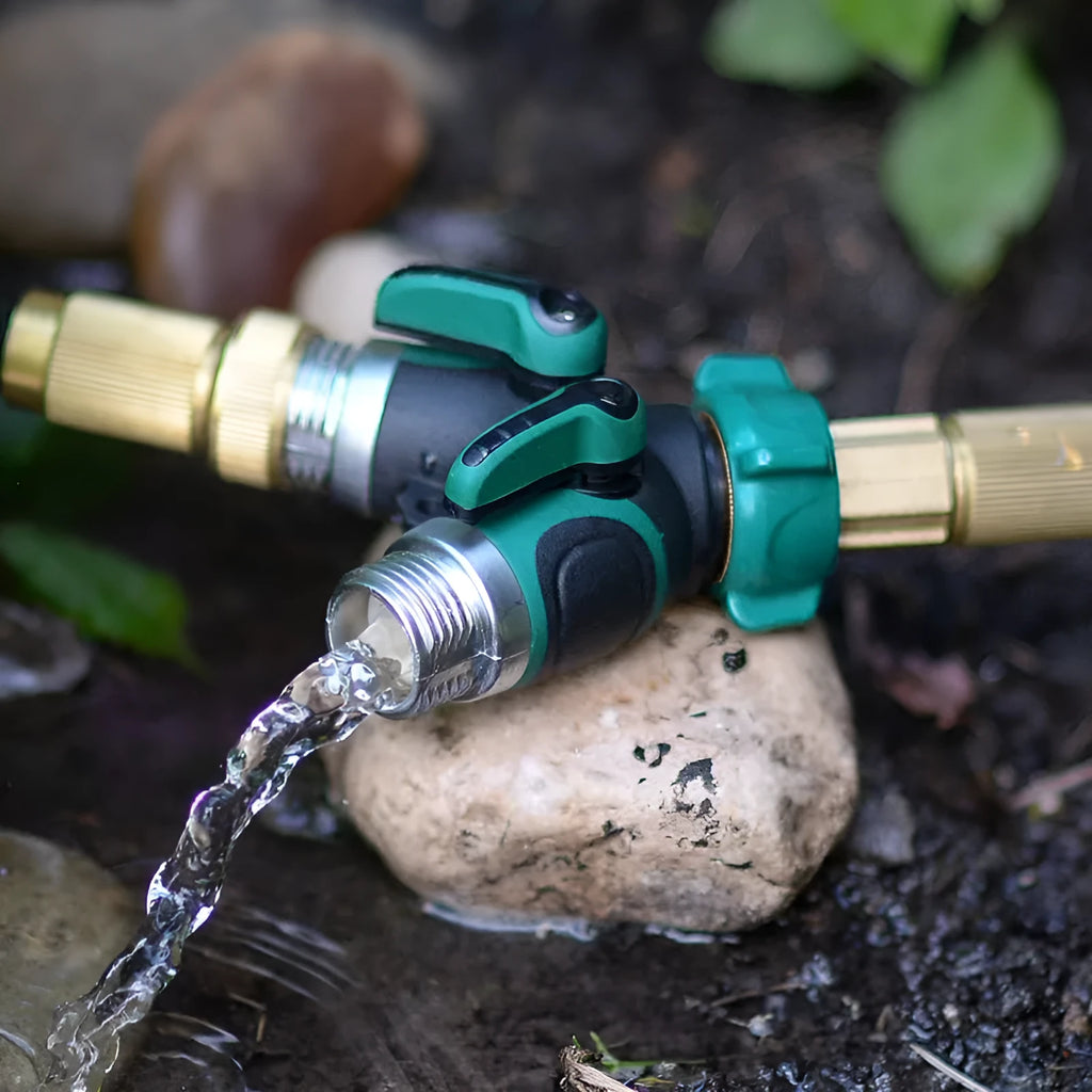 Garden zinc alloy 6-point double pass ball valve diverter with dual outlets