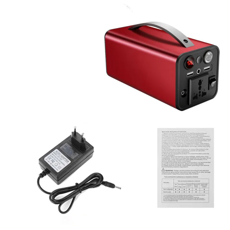 Portable 45000mAh power station with AC DC USB outputs and solar input in black colour