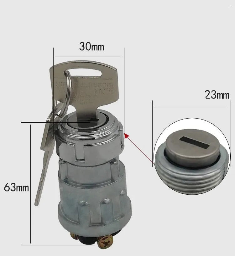Copper ignition switch with key for trucks, forklifts and agricultural vehicles