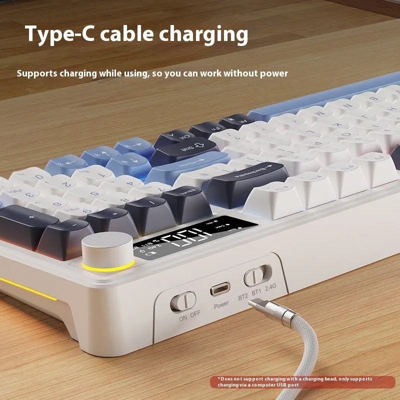 Wireless Bluetooth keyboard and mouse set with ball cap keycaps and multiple colour options on a desk