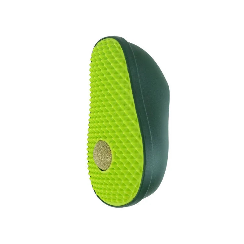Avocado petting post cat scratch toy in green, 13.5x8.5x6cm, made of ABS and TPR materials.