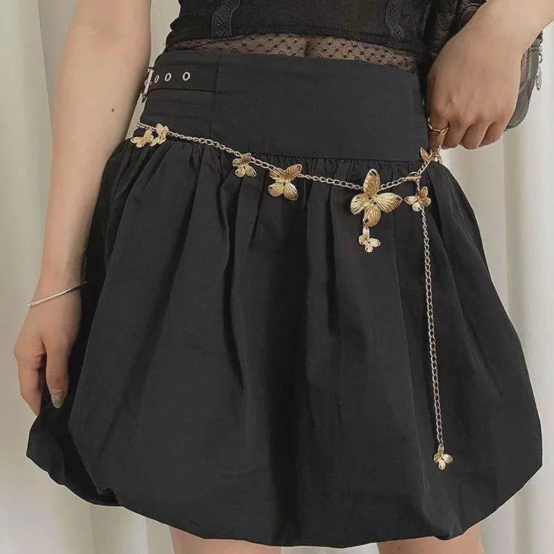 Golden butterfly waist chain accessory with 104cm length and 40mm width on alloy chain