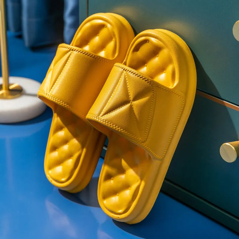 Non-slip bathroom slippers with thick EVA sole in multiple colours