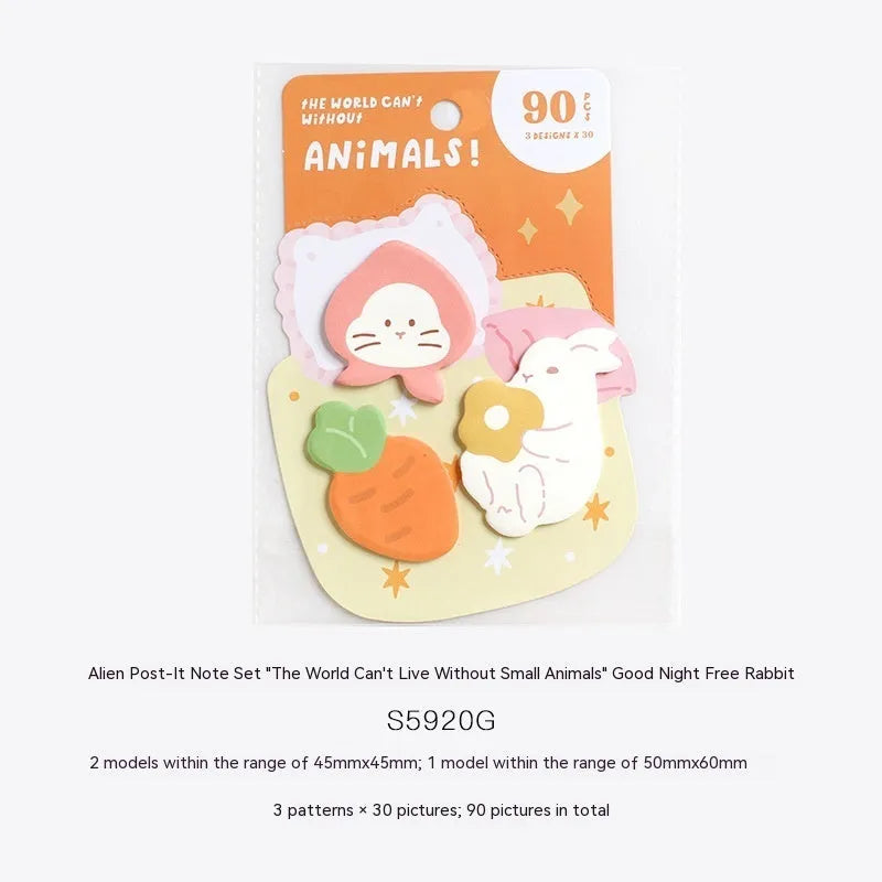 Small animal shaped sticky note set showing one of six cartoon cover designs, 90 pages.