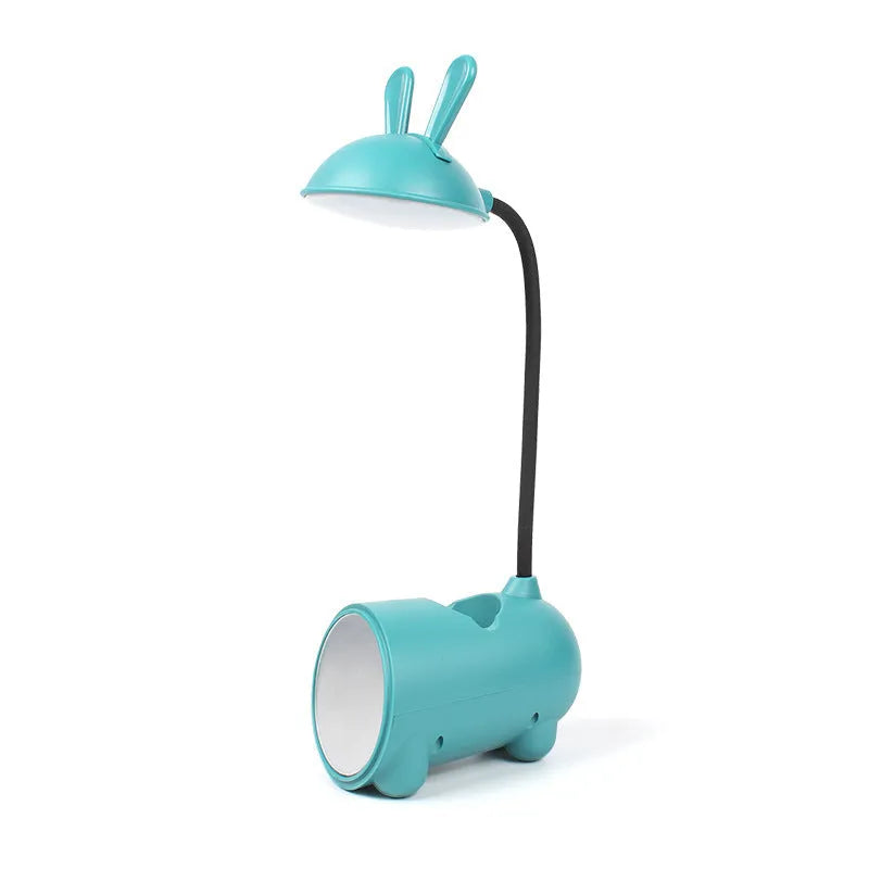 Green cartoon desktop table lamp with USB cable and built-in pen storage compartments