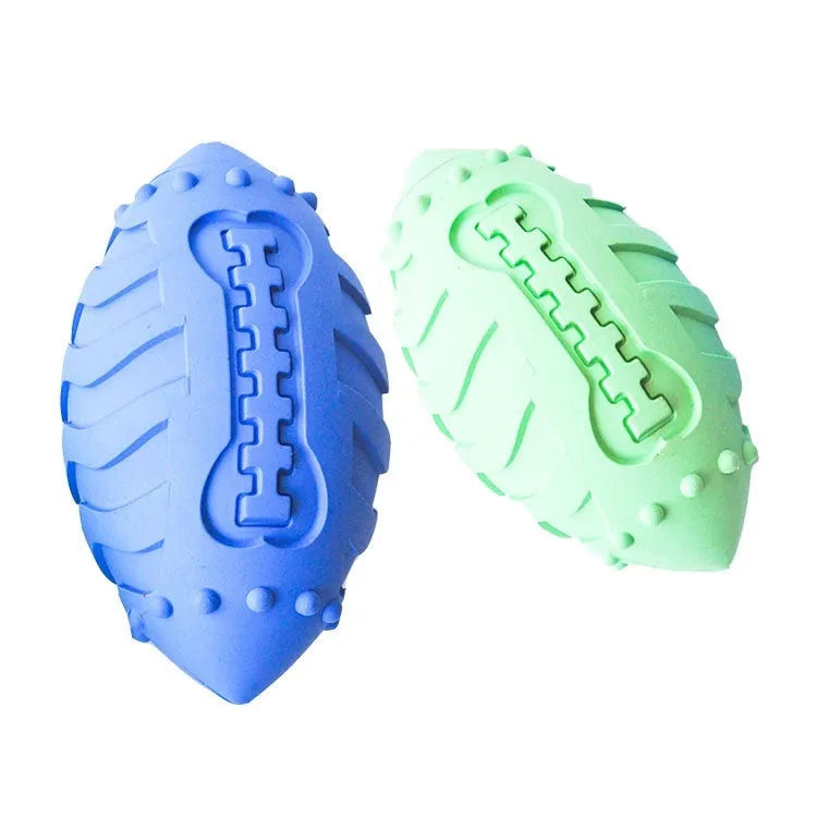 Light green or sapphire blue thickened rubber vocal rugby ball dog toy