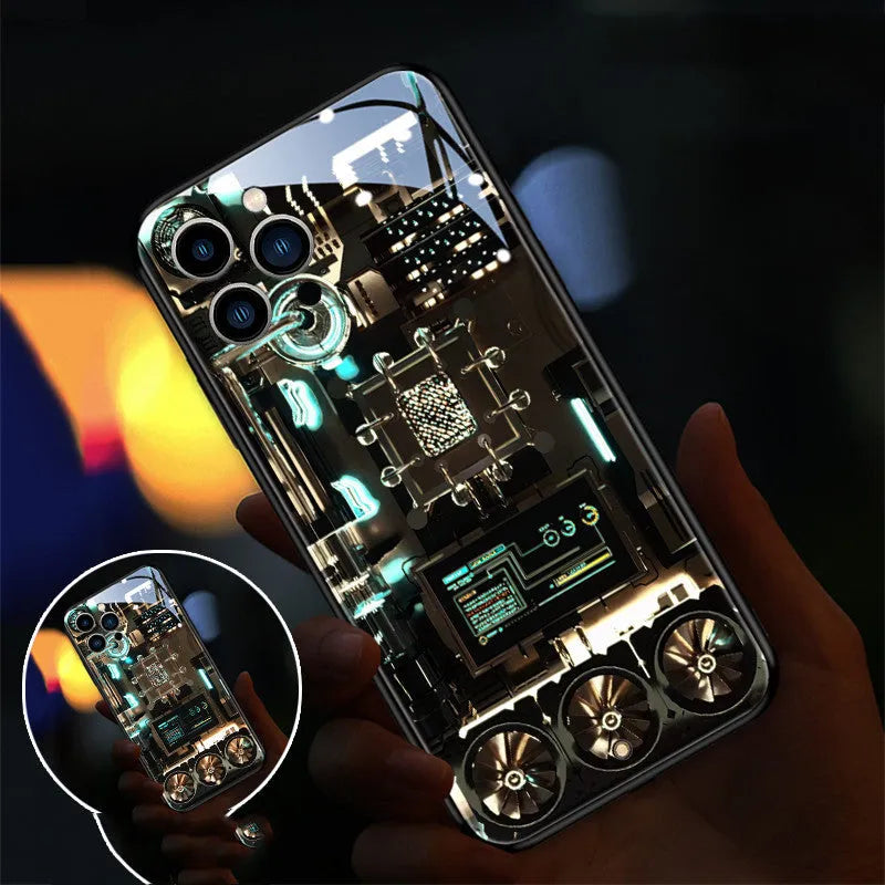 Clear tempered glass iPhone case with LED light notification feature on a phone.