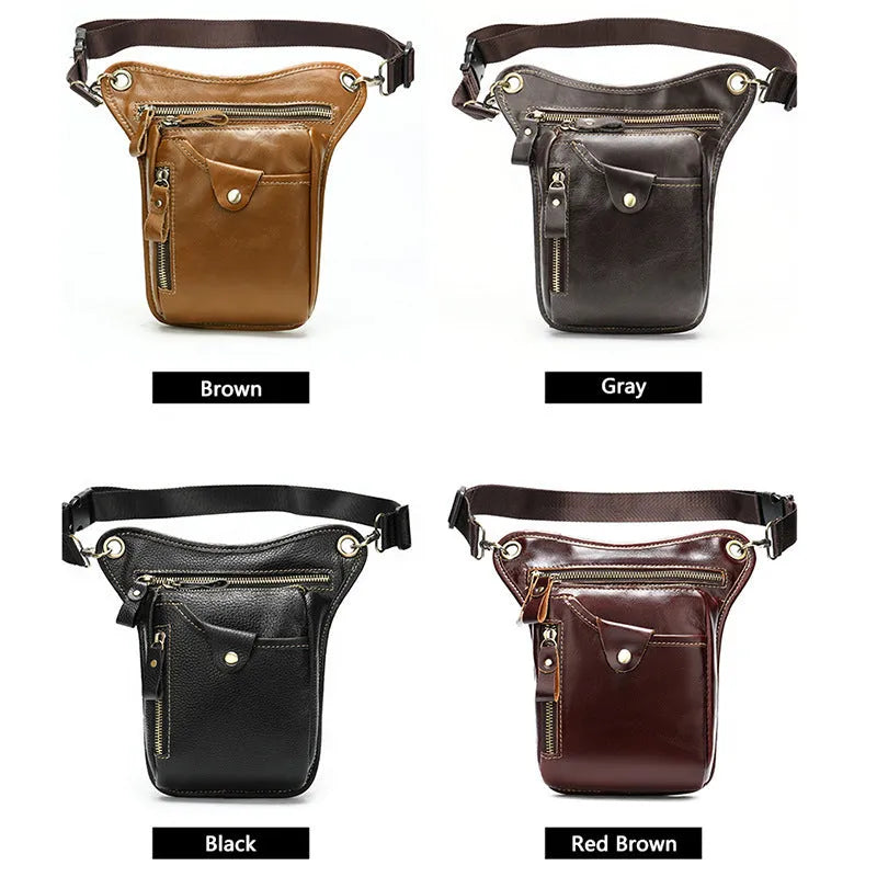 Men's genuine leather leg bag Crazy Horse Coffee colour first layer cowhide outdoor sports crossbody bag