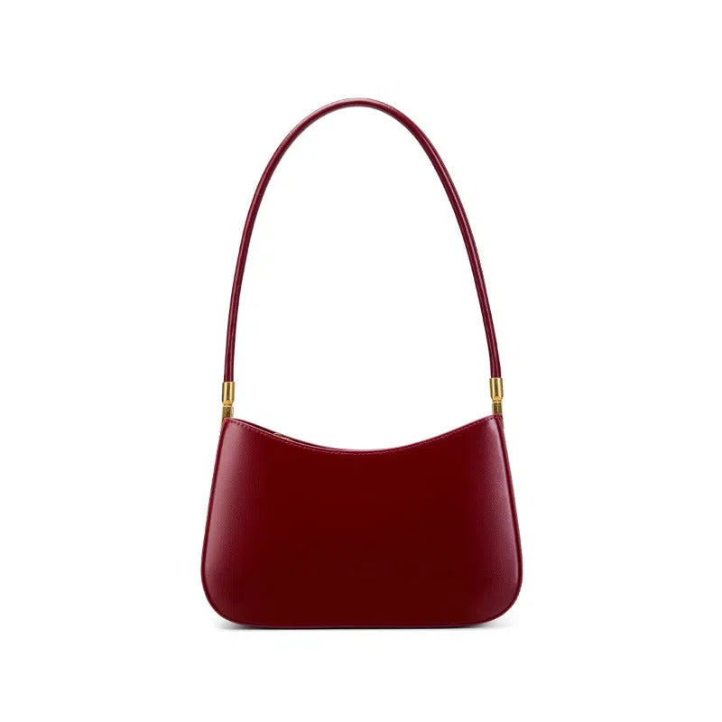 Women's casual French-style oval one-shoulder bag in cowhide leather, 25.5x6x14cm, available in black