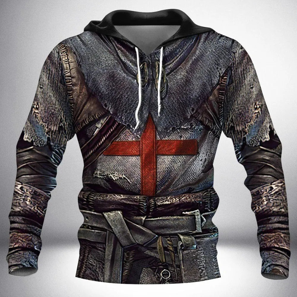 Men's 3D digital printed polyester pullover hoodie with hood, long sleeves, size XXS to 4XL, front view