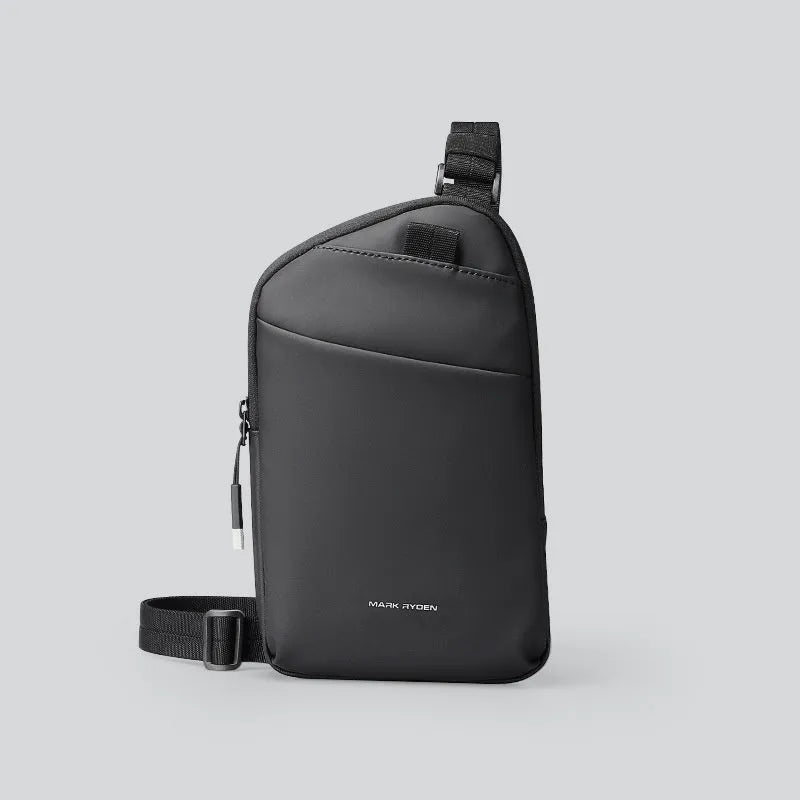 Men's elegant black lightweight crossbody bag made from oxford cloth.