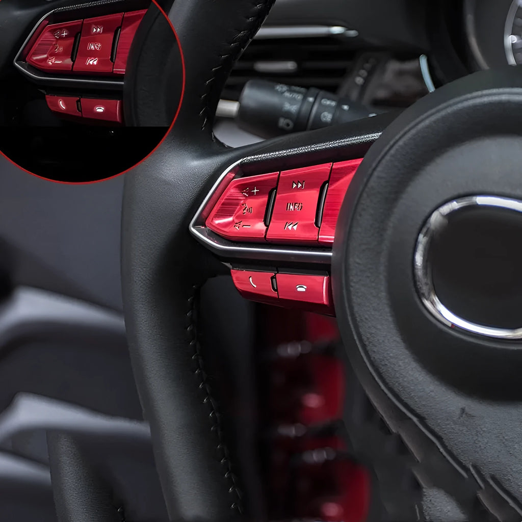 Atz aluminium alloy transparent steering wheel button decorative stickers in brushed red silver and blue for Mazda and Honda cars