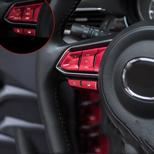 Atz aluminium alloy transparent steering wheel button decorative stickers in brushed red silver and blue for Mazda and Honda cars
