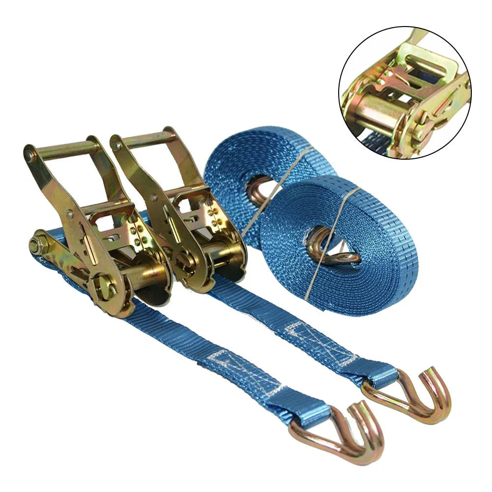 Ratchet tensioner double hook binding strap with steel hardware and polyester webbing