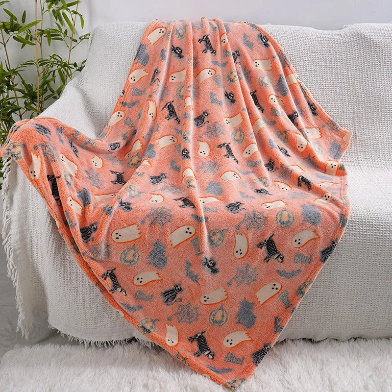 Colourful cartoon print children's flannel blanket, shown in two size options.