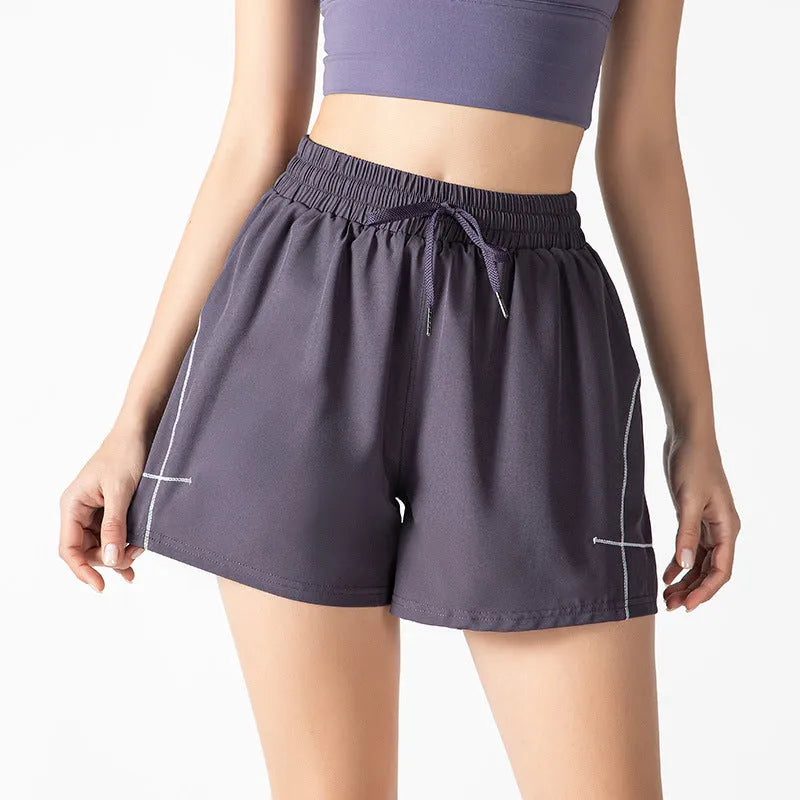 Women's sports shorts in purple, polyester lining, fitness exercise, Asian sizes S-XL